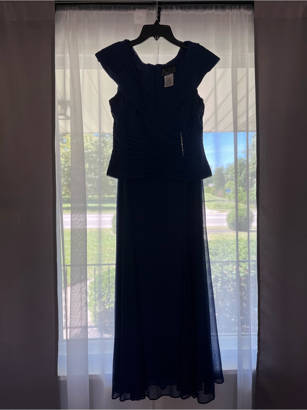 Alex Evenings Navy Maxi Dress with Ruched Bodice